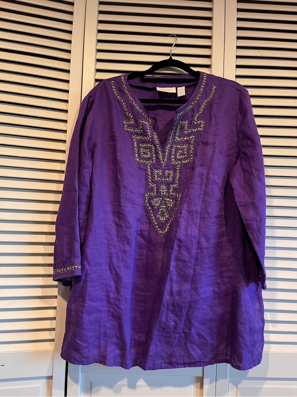 Chico's Vintage Purple Beaded V-Neck Tunic